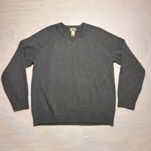 LL Bean Sweater Mens L Gray Cashmere Blend Crewneck Pullover Vintage Heavy